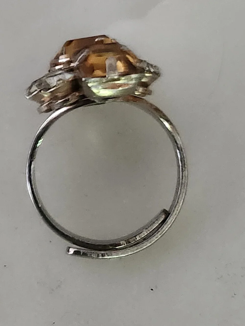 Vtg Amber Crystal Statement Ring